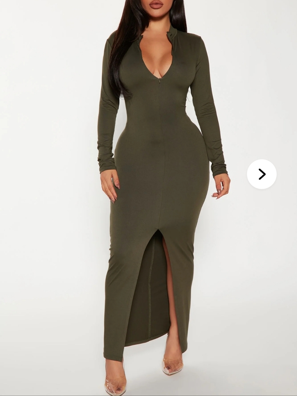 Fashion Nova Olive Green Long Sleeve Maxi Dress